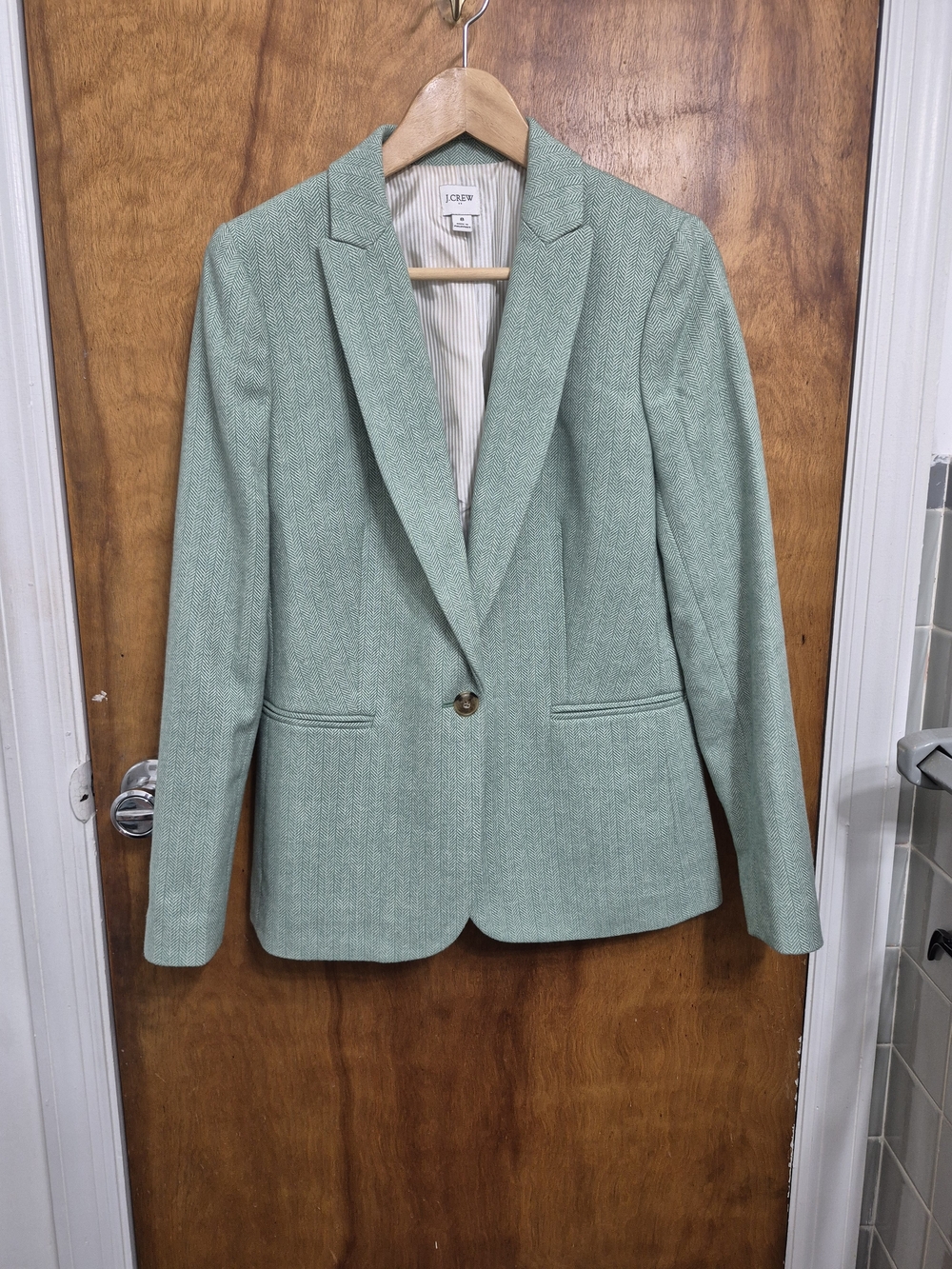 J. Crew Seafoam Green Single-Button Wool-Blend Blazer